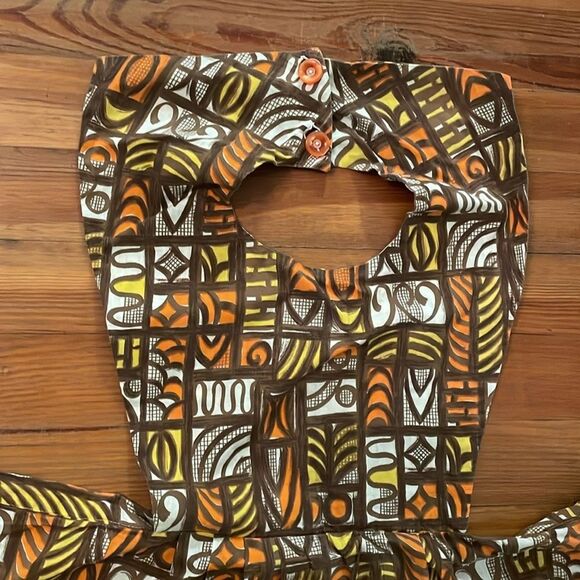 Vintage 1970s Brown Kitchen Bib Apron One Size Pocket Handmade - Picture 3 of 9